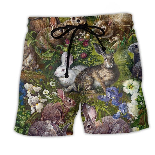 Rabbit Garden Floral Nature Beach Shorts For Relaxed Shoreline Days And Memorable Gift Ideas