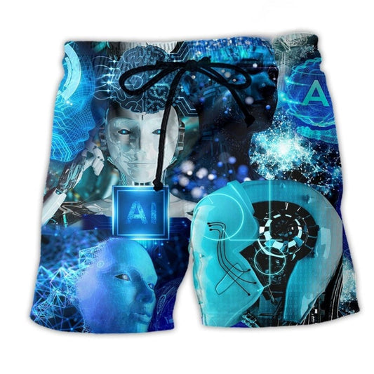 AI Life Lover Futuristic Beach Shorts Print Detail For Beach Activities And Vacation Wear