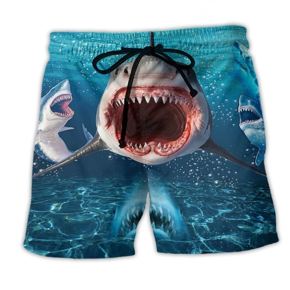 Shark Show Your Teeth Bold Beach Shorts Design Detail For Resort And Beach Day Style