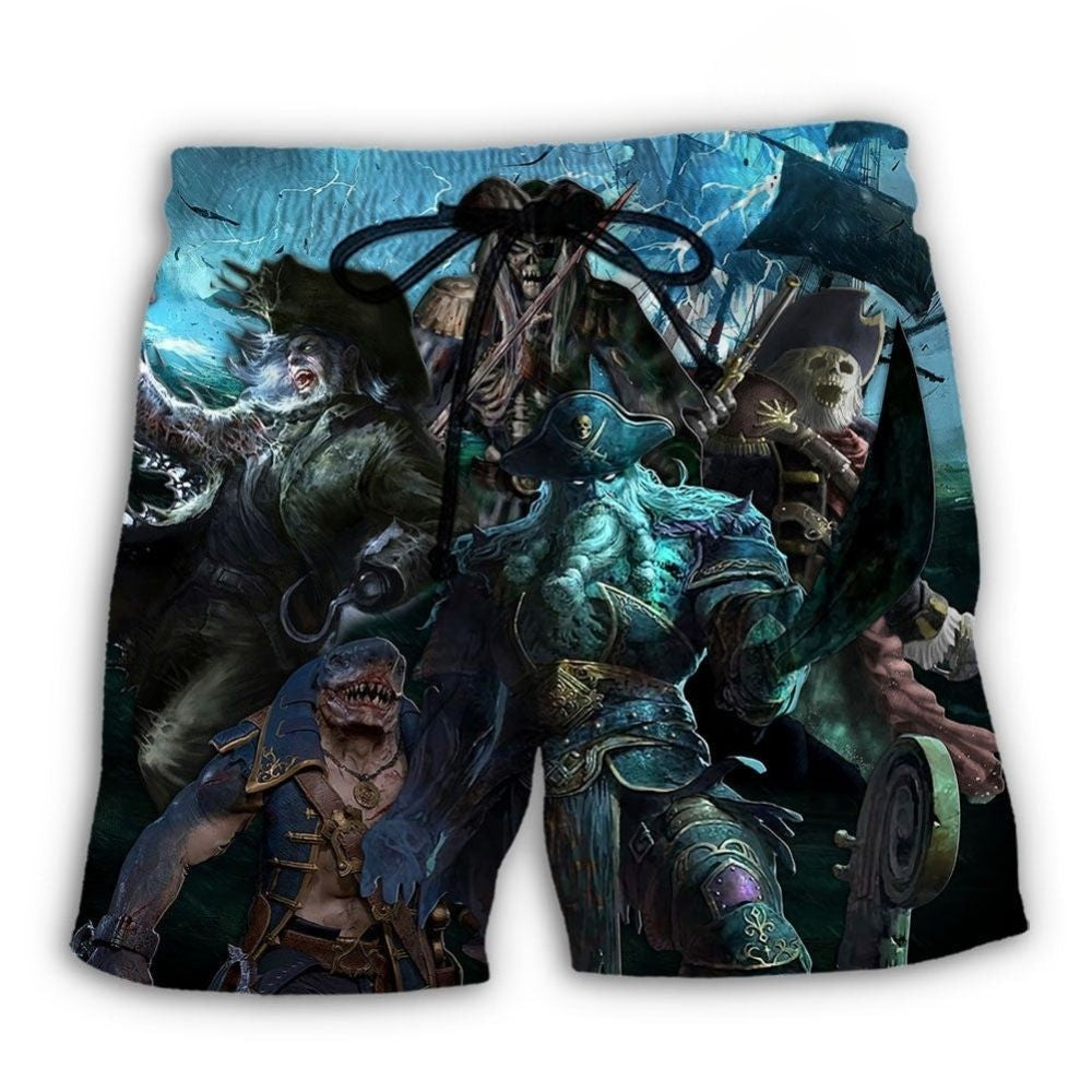 Pirate Storm Sea Monster Beach Shorts For Beach Days And Comfortable Daily Wear