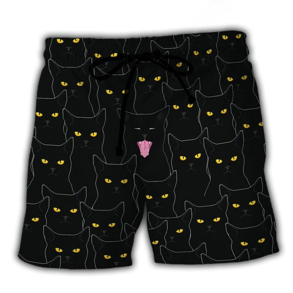 Black Cat Portrait Beach Shorts For Tropical Holidays And Relaxed Casual Style