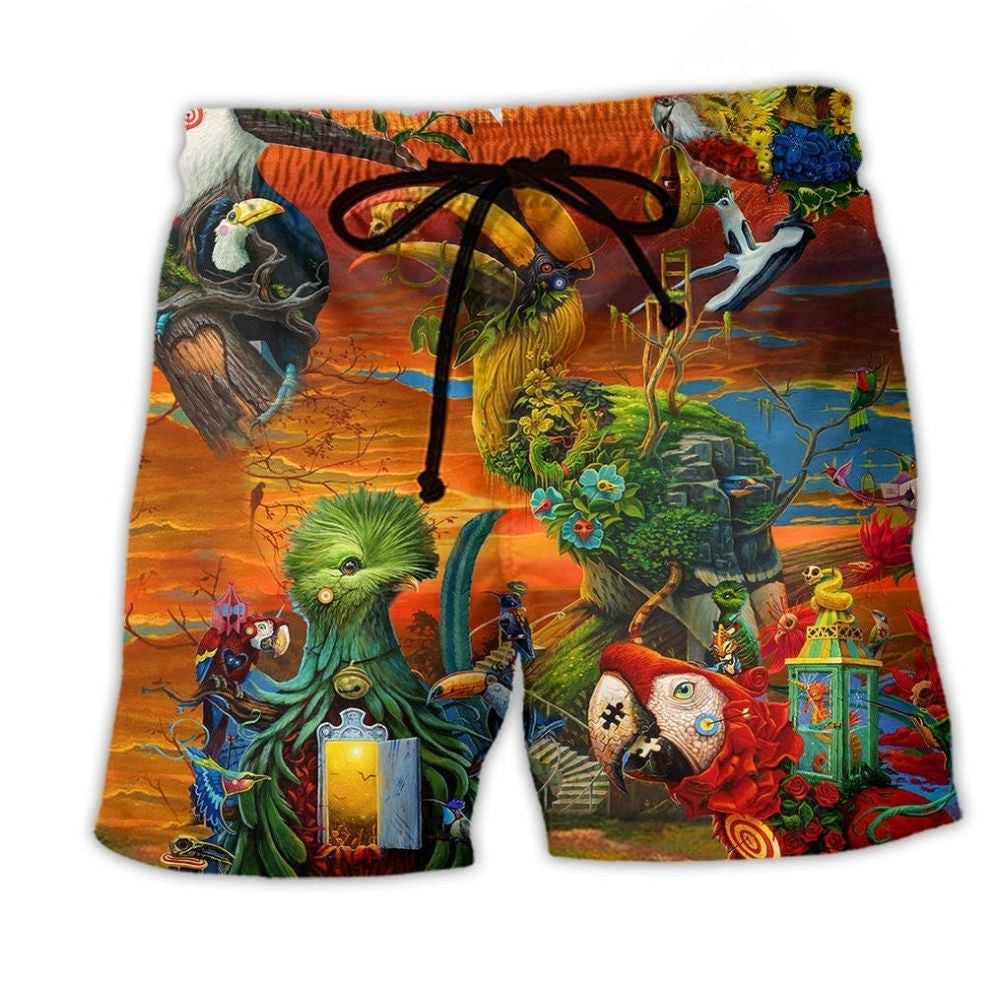 Parrot Flock Beach Shorts For Tropical Holidays And Thoughtful Gift Giving