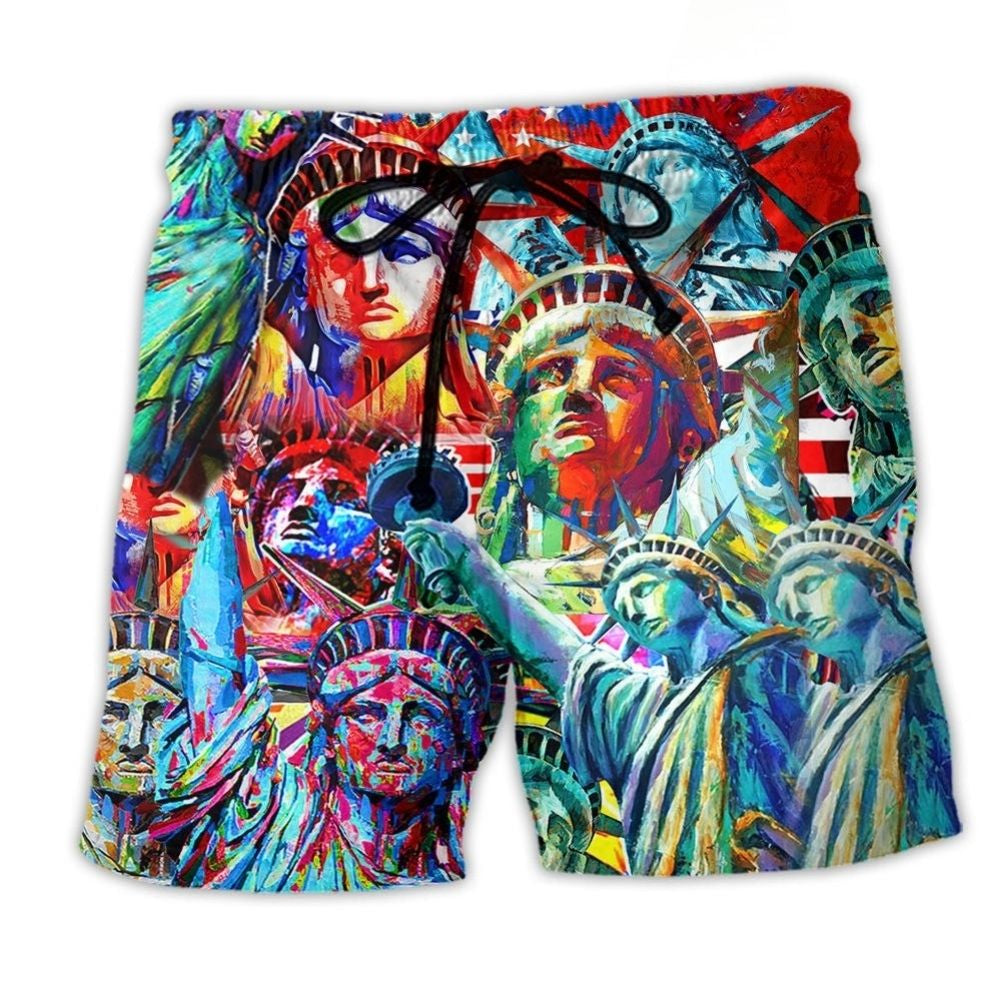 Colorful Liberty Symbol Beach Shorts For Warm Weather Travel And Everyday Comfort