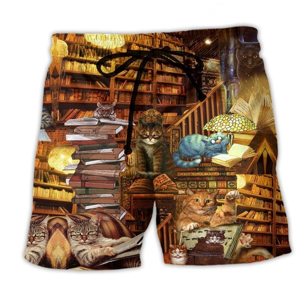 Book Cat Beach Shorts For Coastal Road Trips And Casual Outdoor Comfort