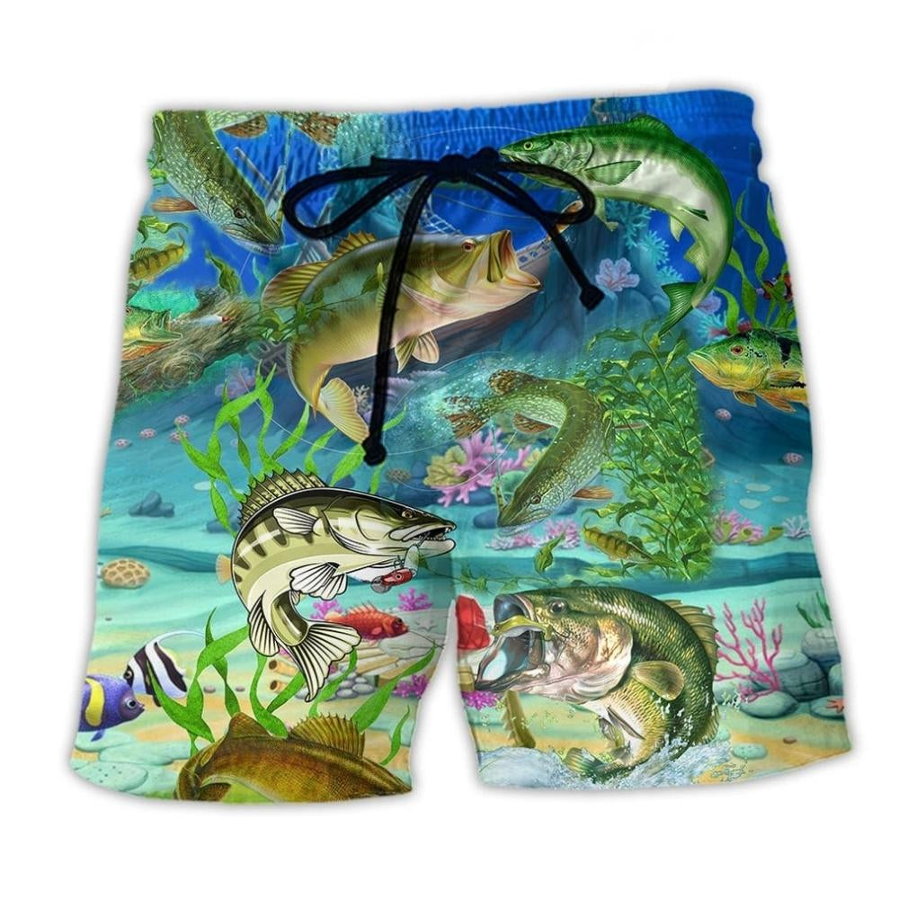 Fishing Real Blue Green Beach Shorts Pattern View For Nature Adventures And Beach Days