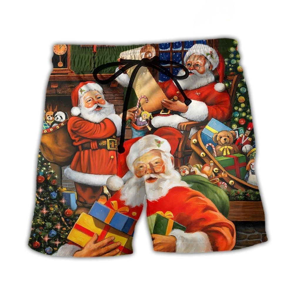 Christmas Santa Classic Holiday Beach Shorts Artwork Detail For Comfortable Everyday Summer Wear