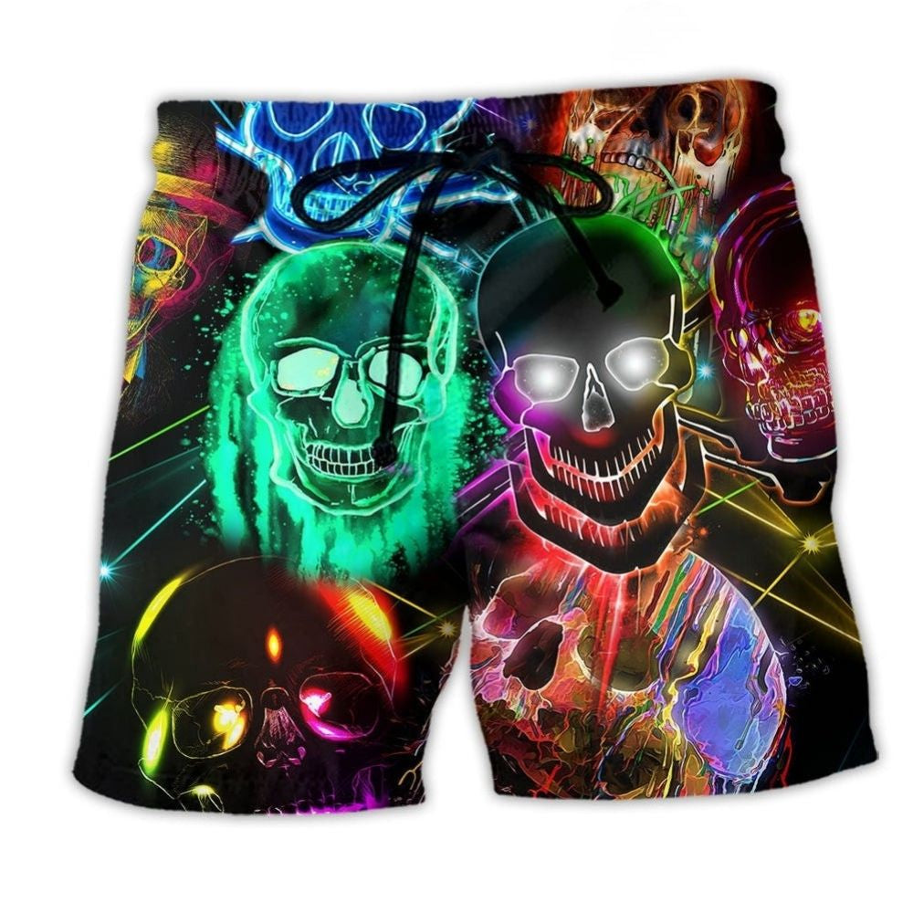 Skull Colorful Glowing Beach Shorts For Poolside Relaxation And Summer Adventures