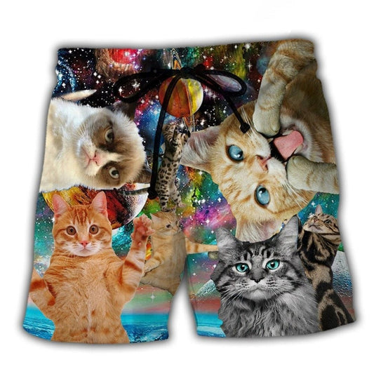 Galaxy Cat Beach Shorts For Oceanfront Weekends And Relaxed Holiday Style