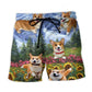 Cute Corgi Playing With Flowers Beach Shorts Design View For Poolside Relaxation And Holiday Trips