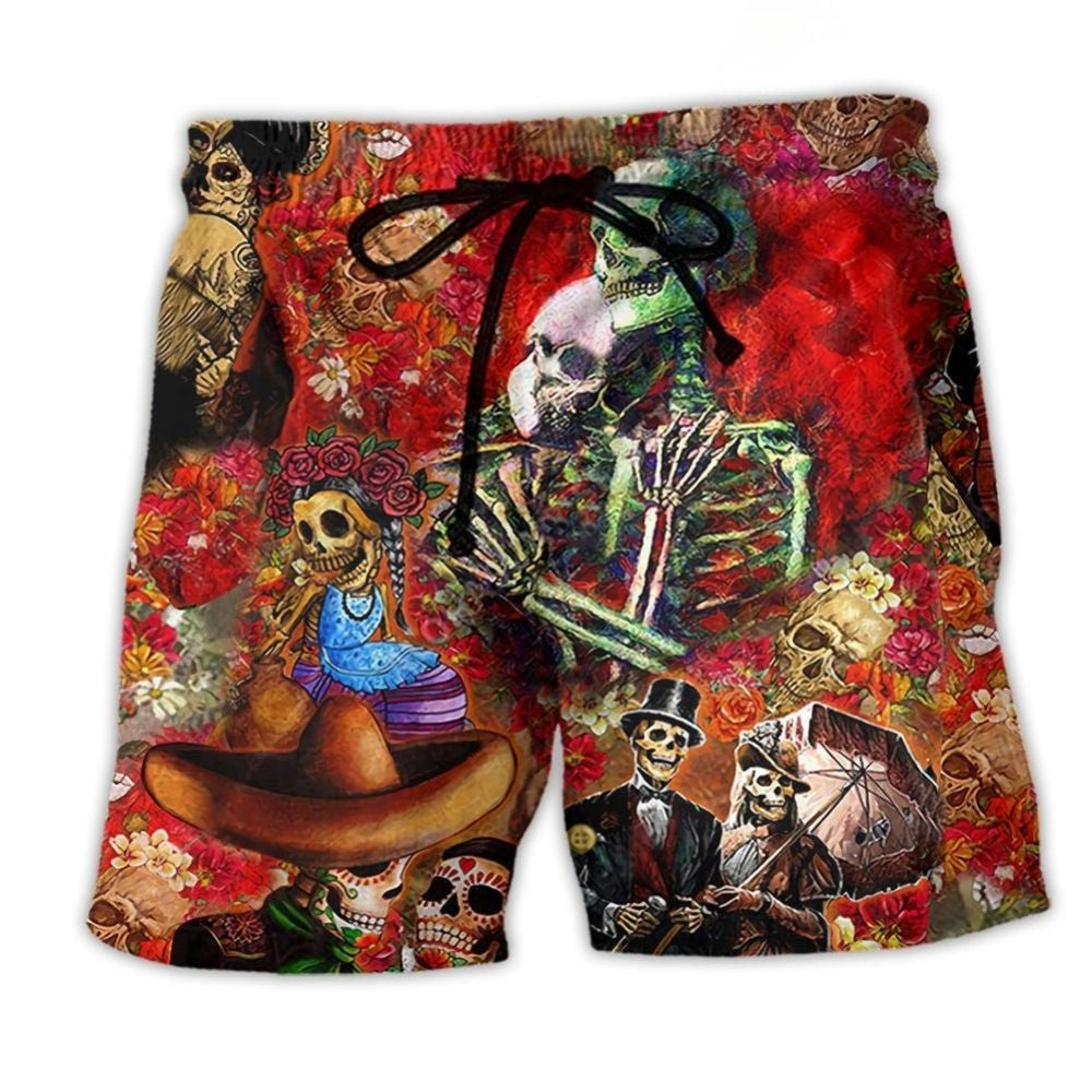 Skull Eternal Love Floral Beach Shorts For Bold Resort Days, Coastal Travel, And Casual Wear