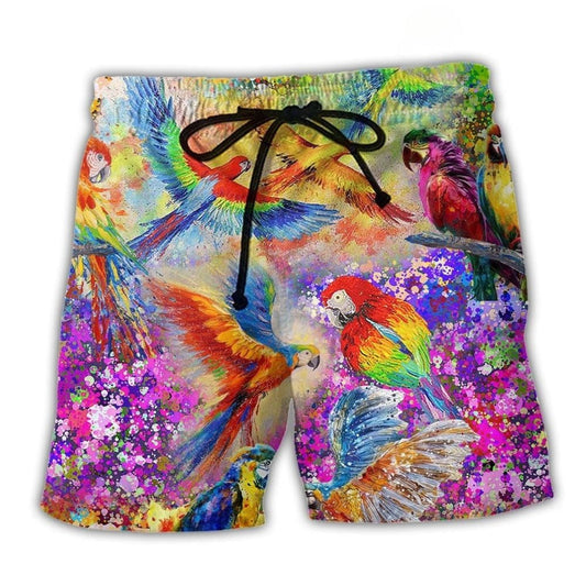 Parrot Colorful Tropical Beach Shorts For Resort Getaways And Vacation Ready Style