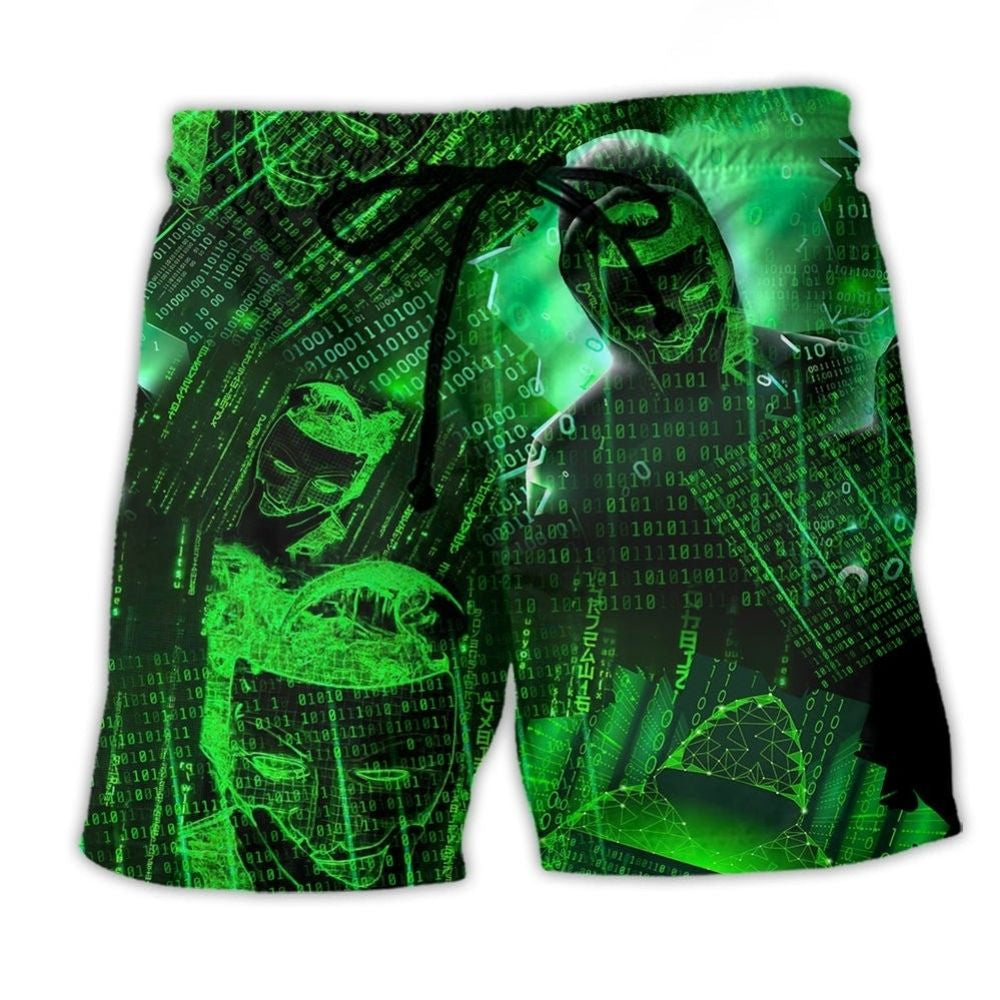 Creative Software Developer Green Tech Beach Shorts For Hobby Fans, Beach Trips, And Summer Travel