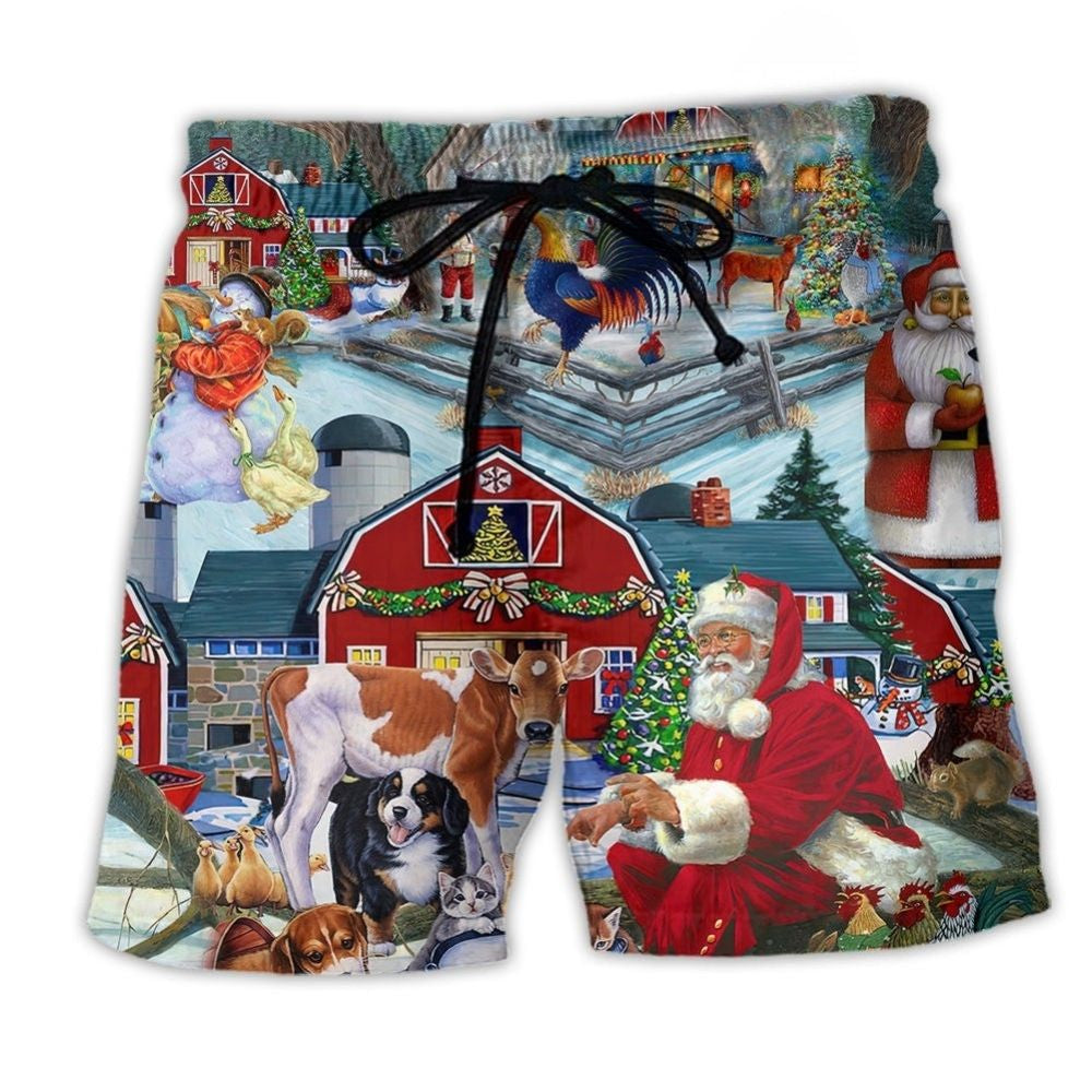 Christmas Santa Animals Beach Shorts For Holiday Cruises And Bright Summer Outfits