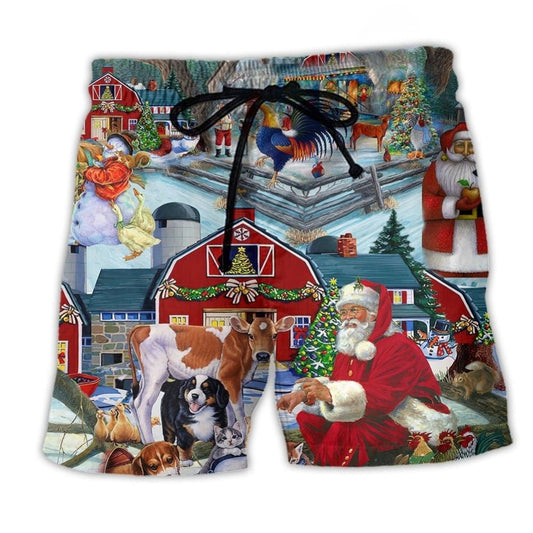 Christmas Santa Animals Beach Shorts For Holiday Cruises And Bright Summer Outfits