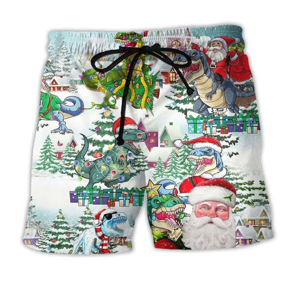 Christmas Roarsome Fun Beach Shorts For Festive Vacation And Holiday Travel