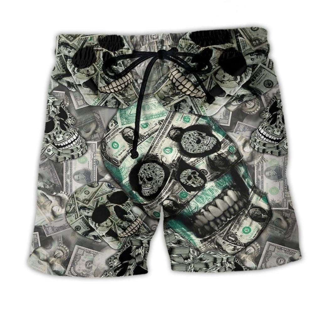Dark Skull Money Beach Shorts For Coastal Road Trips And Thoughtful Gift Giving