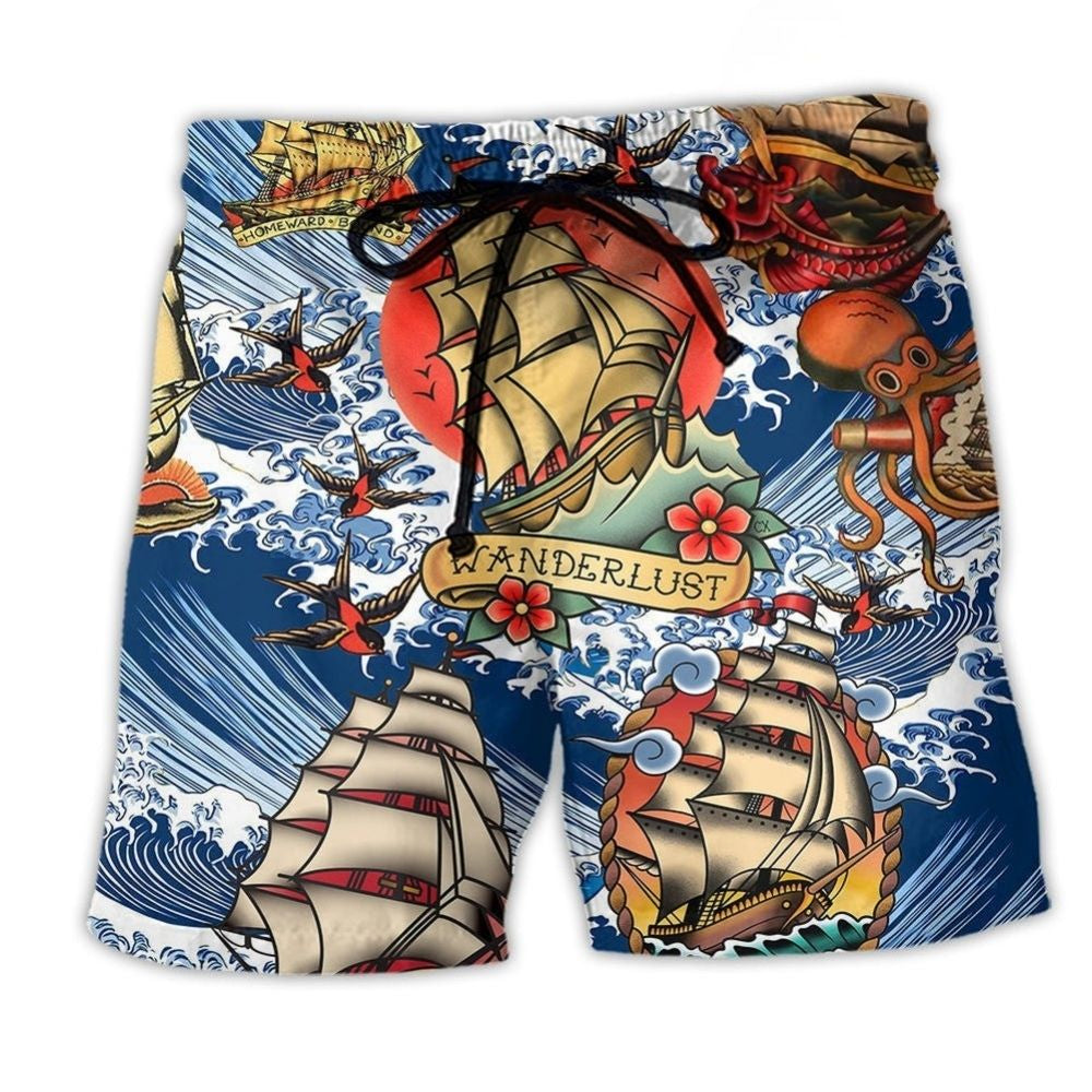 Sailing Stars Kiss The Ocean Beach Shorts Pattern View For Vacation Travel And Outdoor Fun