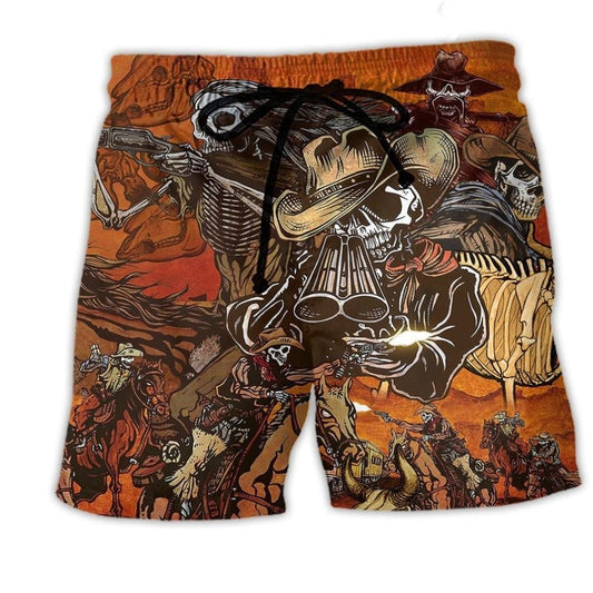 Cowboy Skull Classic War Beach Shorts For Summer Vacation And Coastal Travel