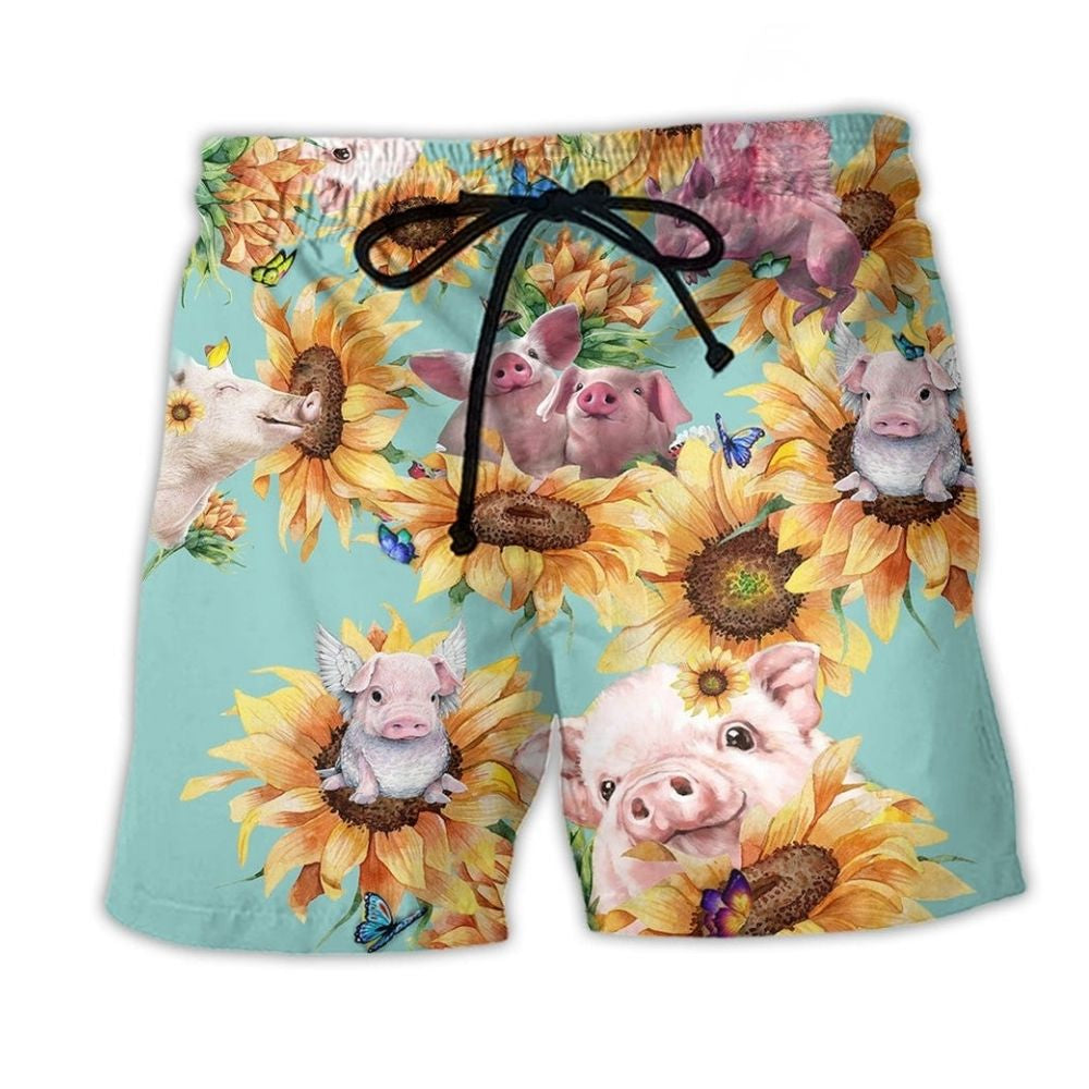 Sunflower Pig Beach Shorts For Seaside Travel And Laid Back Daily Wear