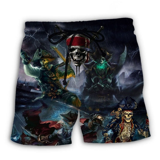 Skeleton Pirate Thunder Beach Shorts For Vacation Travel And Bright Summer Outfits