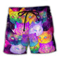 Colorful Galaxy Cat Beach Shorts For Poolside Relaxation And Laid Back Daily Wear