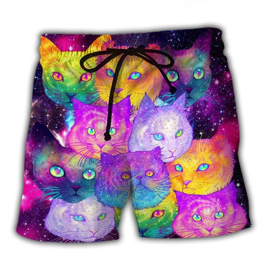 Colorful Galaxy Cat Beach Shorts For Poolside Relaxation And Laid Back Daily Wear