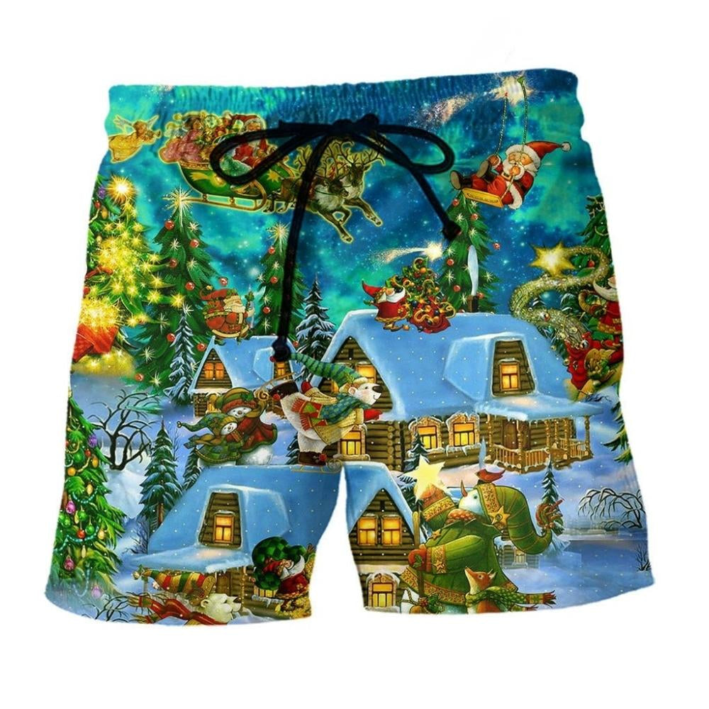 Christmas Magical Night Beach Shorts Design Detail For Seasonal Resort Style