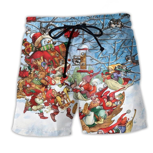 Christmas Gnome Winter Playful Beach Shorts Design View For Poolside Relaxation And Holiday Trips