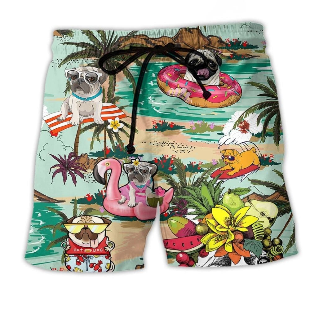 Bulldog Beach Island Vibes Beach Shorts Artwork Detail For Tropical Travel And Everyday Wear