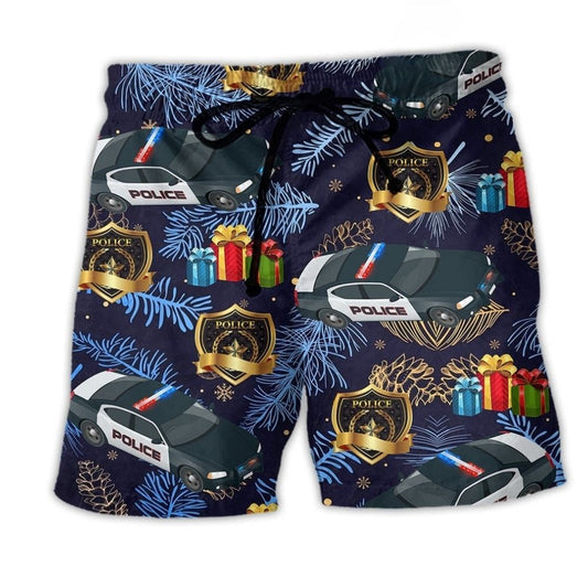 Police Christmas Appreciation Gift Beach Shorts Pattern View For Coastal Holidays And Casual Activities