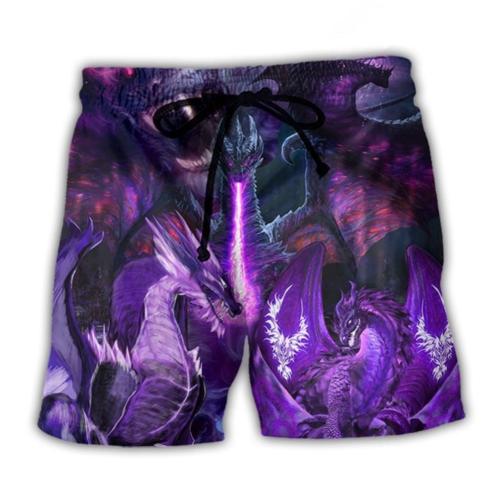 Dark Purple Dragon Lightning Beach Shorts For Coastal Adventures And Travel Ready Comfort