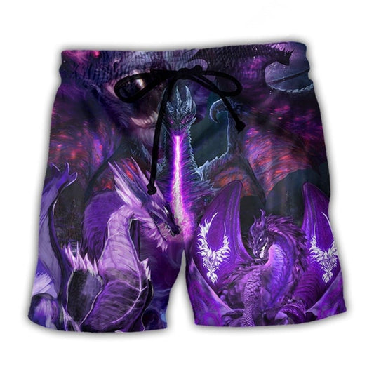 Dark Purple Dragon Lightning Beach Shorts For Coastal Adventures And Travel Ready Comfort