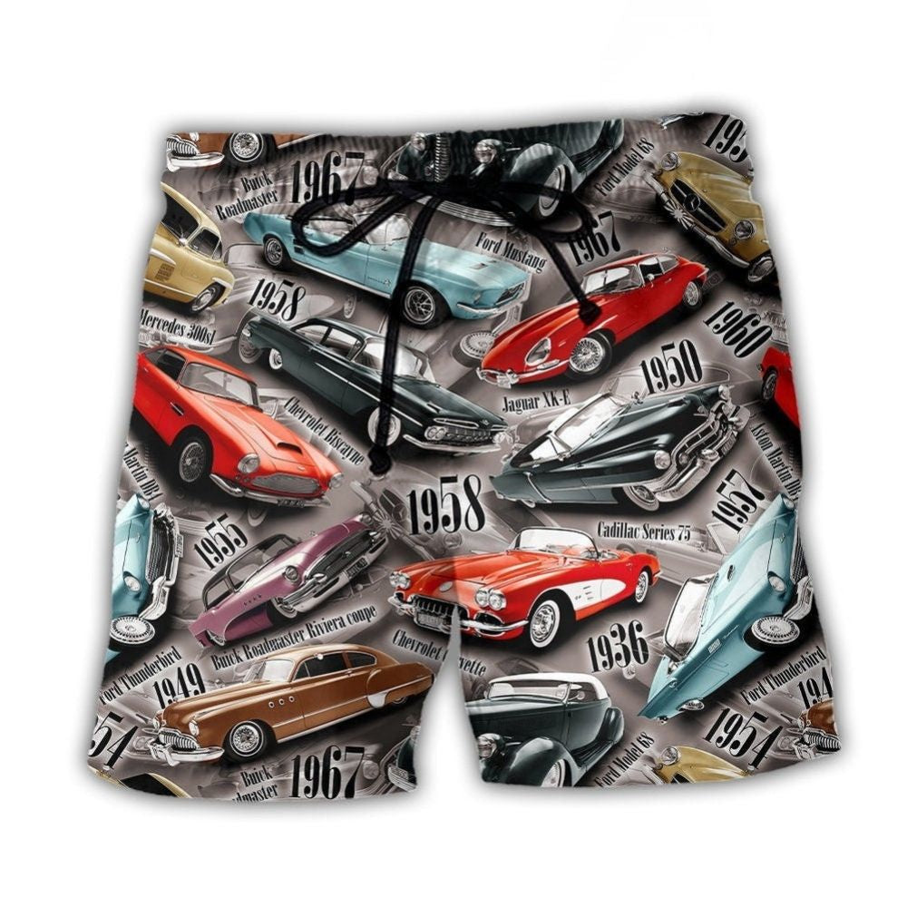 Vintage Classic Car Lover Beach Shorts Design Detail For Casual Warm Weather Outfits