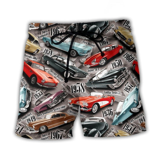 Vintage Classic Car Lover Beach Shorts Design Detail For Casual Warm Weather Outfits