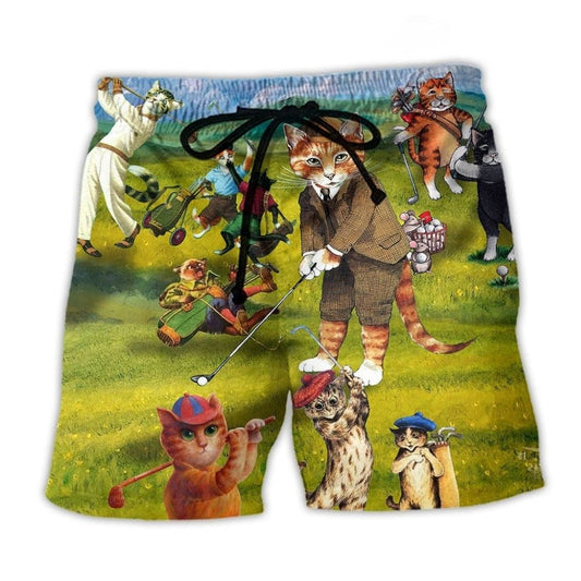 Cat Golfer Beach Shorts For Holiday Cruises And Casual Outdoor Comfort