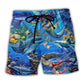 Dolphin Mermaid Ocean Blue Fantasy Beach Shorts For Summer Vacations And Laid Back Daily Wear