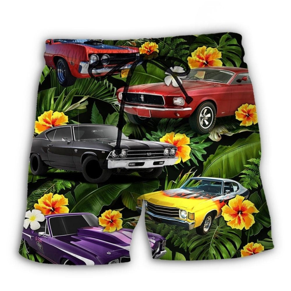 Muscle Car Tropical Vibe Beach Shorts For Sunny Holidays And Comfortable Daily Styling