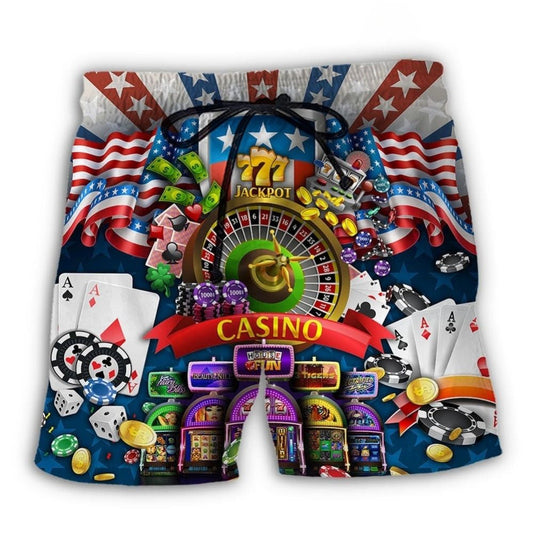 Poker American Flag Beach Shorts For Summer Vacations And Easygoing Coastal Style