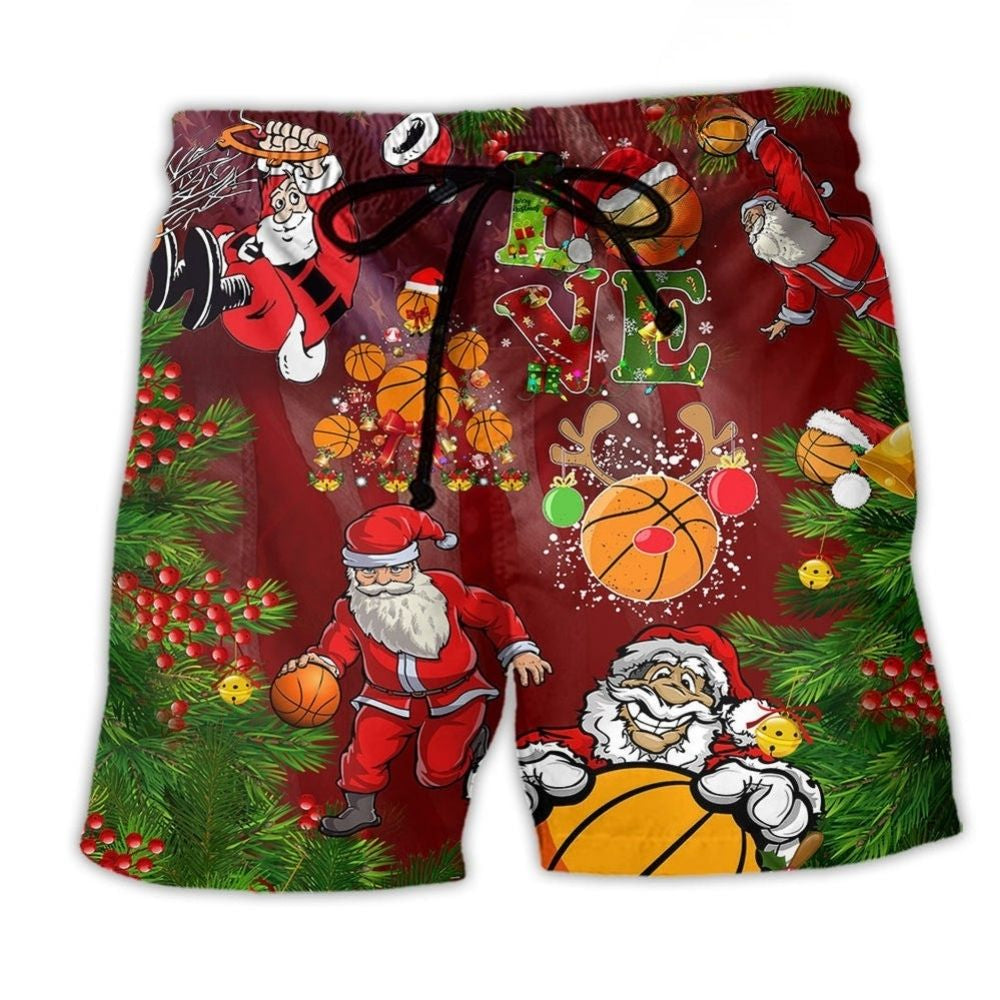 Basketball Santa Holiday Sports Beach Shorts Print View For Coastal Escapes And Casual Outings