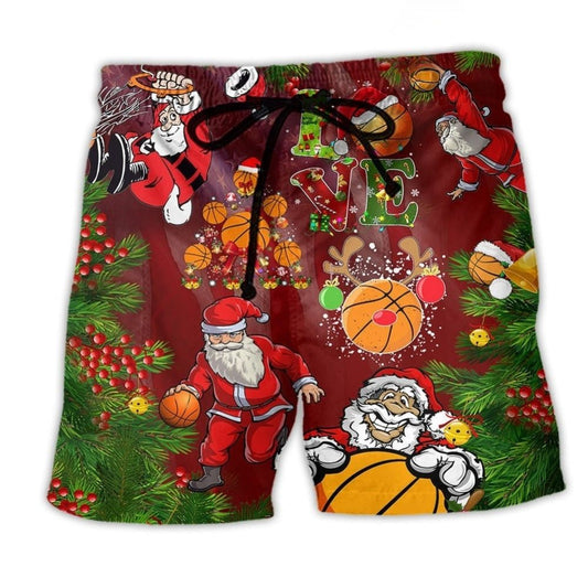 Basketball Santa Holiday Sports Beach Shorts Print View For Coastal Escapes And Casual Outings