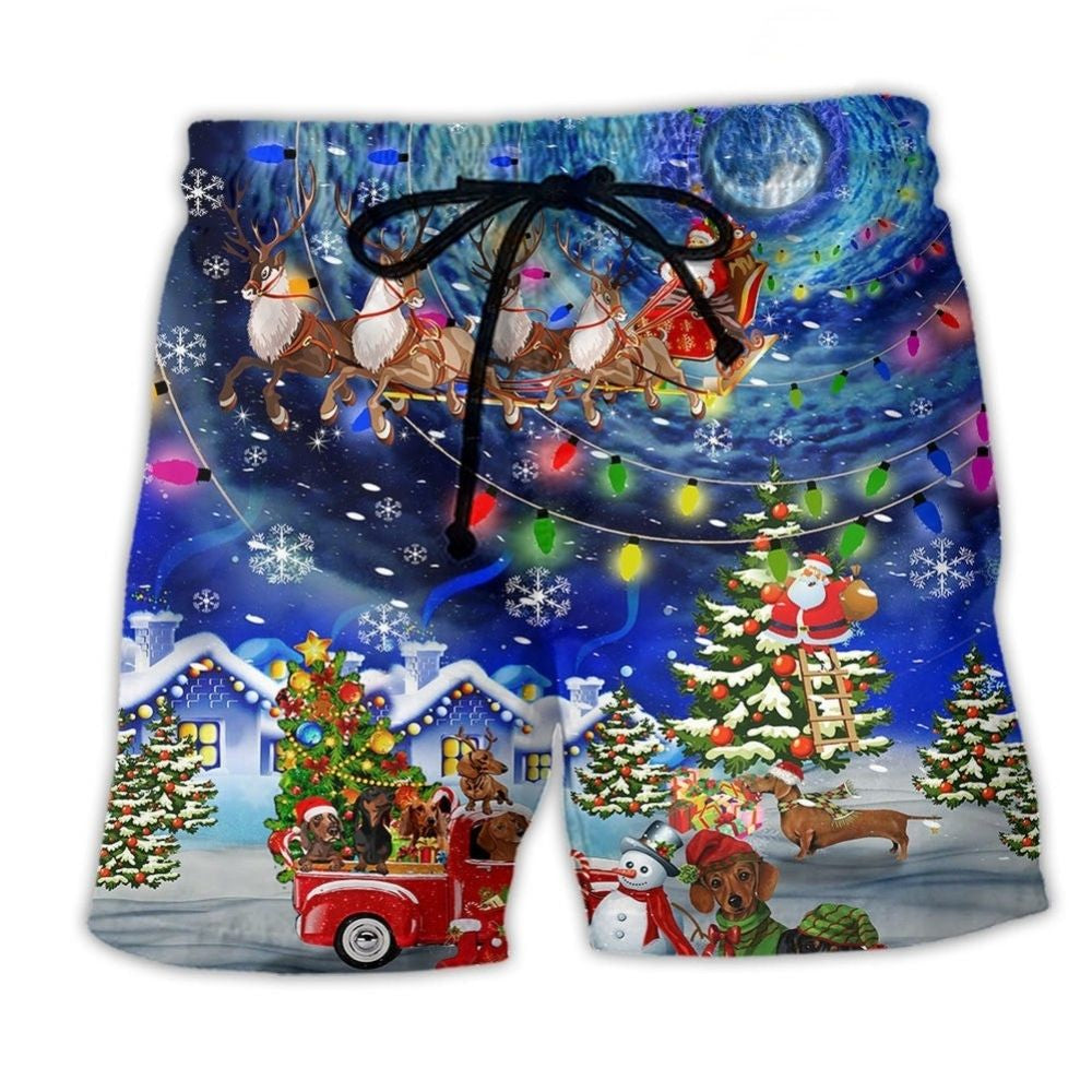 Dachshund Christmas Night Beach Shorts For Seaside Travel And Casual Outdoor Comfort