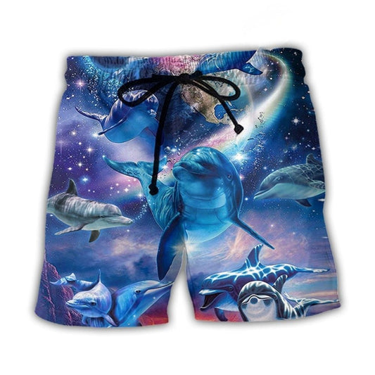 Dolphin Galaxy Blue Glow Fantasy Beach Shorts For Casual Day Trips And Distinctive Seasonal Style