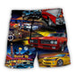Muscle Car Family Lifestyle Beach Shorts Pattern View For Vacation Travel And Outdoor Fun
