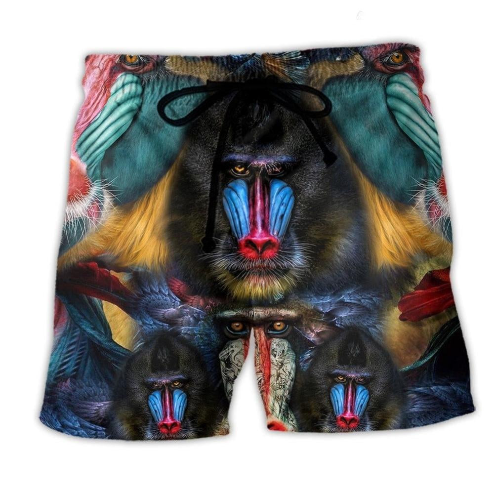 Mandrill Monkey Forest Lover Beach Shorts Print Detail For Thoughtful Gift Giving