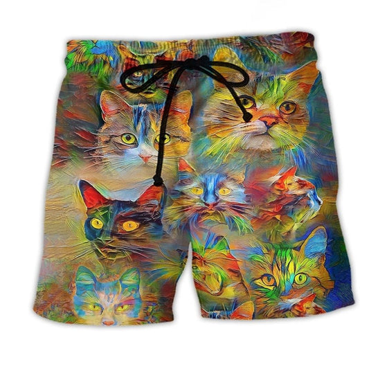 Colorful Cat Beach Shorts For Seaside Travel And Relaxed Holiday Style