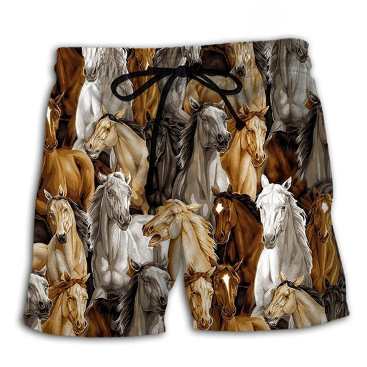 Vintage Horse Classic Beach Shorts Artwork Detail For Tropical Travel And Everyday Wear