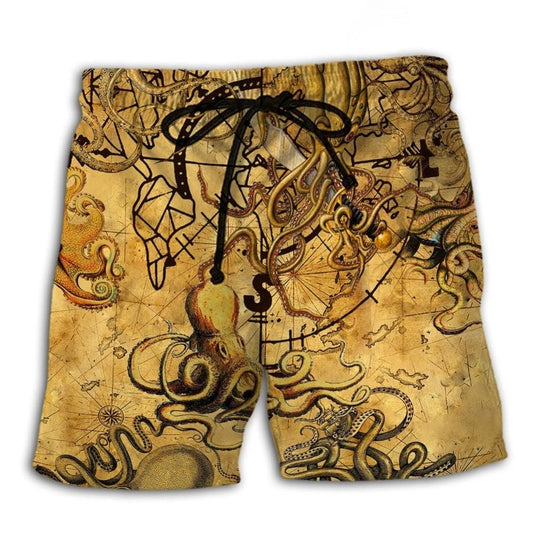 Vintage Octopus Treasure Hunt Nautical Beach Shorts For Beach Days And Everyday Comfort