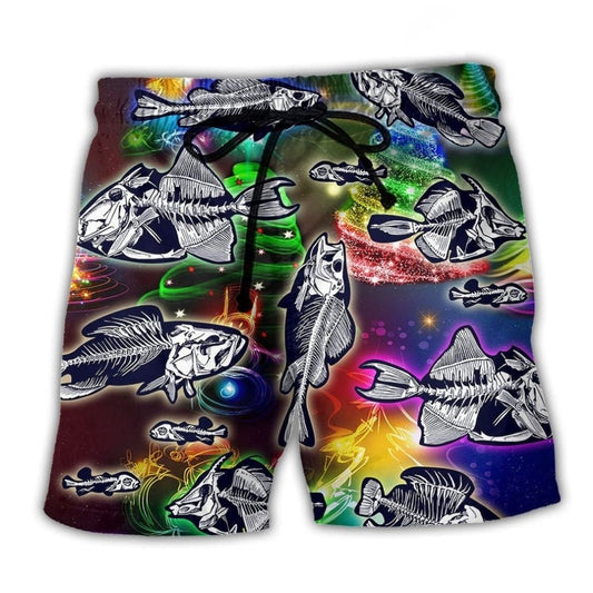 Fishing Love Christmas Night Beach Shorts Design Detail For Casual Warm Weather Outfits