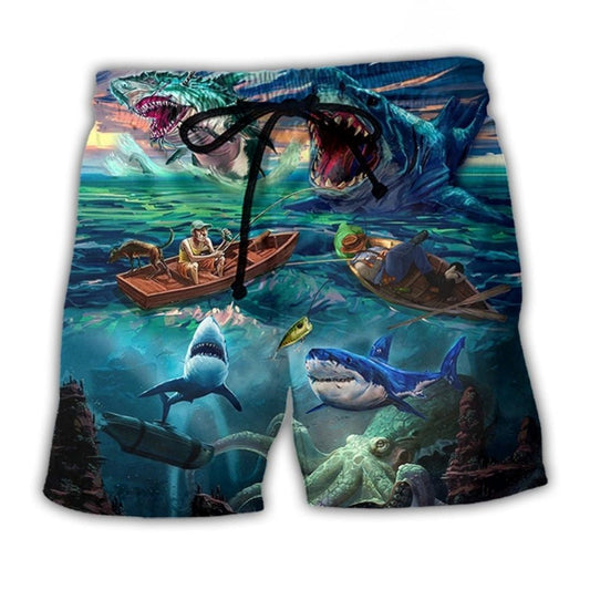 Shark Fishing Crazy Ocean Beach Shorts For Resort Travel And Thoughtful Summer Gifting