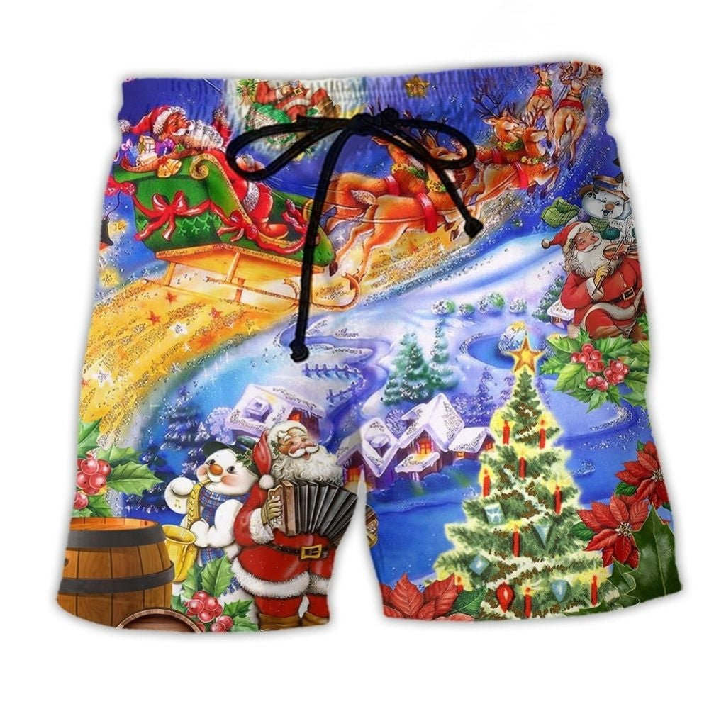 Santa Claus Christmas Night Beach Shorts For Warm Weather Outings And Flexible Everyday Wear